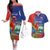 Personalized Costa Rica Independence Day Couples Matching Off The Shoulder Long Sleeve Dress and Hawaiian Shirt Scarlet Macaw Parrot With Coat Of Arms - Wonder Print Shop