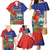 Personalized Costa Rica Independence Day Family Matching Mermaid Dress and Hawaiian Shirt Scarlet Macaw Parrot With Coat Of Arms - Wonder Print Shop