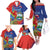 Personalized Costa Rica Independence Day Family Matching Off The Shoulder Long Sleeve Dress and Hawaiian Shirt Scarlet Macaw Parrot With Coat Of Arms - Wonder Print Shop