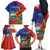 Personalized Costa Rica Independence Day Family Matching Off The Shoulder Long Sleeve Dress and Hawaiian Shirt Scarlet Macaw Parrot With Coat Of Arms - Wonder Print Shop