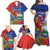 Personalized Costa Rica Independence Day Family Matching Off Shoulder Maxi Dress and Hawaiian Shirt Scarlet Macaw Parrot With Coat Of Arms - Wonder Print Shop