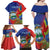 Personalized Costa Rica Independence Day Family Matching Off Shoulder Maxi Dress and Hawaiian Shirt Scarlet Macaw Parrot With Coat Of Arms - Wonder Print Shop