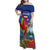 Personalized Costa Rica Independence Day Family Matching Off Shoulder Maxi Dress and Hawaiian Shirt Scarlet Macaw Parrot With Coat Of Arms - Wonder Print Shop