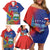 Personalized Costa Rica Independence Day Family Matching Off Shoulder Short Dress and Hawaiian Shirt Scarlet Macaw Parrot With Coat Of Arms - Wonder Print Shop