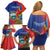 Personalized Costa Rica Independence Day Family Matching Off Shoulder Short Dress and Hawaiian Shirt Scarlet Macaw Parrot With Coat Of Arms - Wonder Print Shop