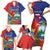 Personalized Costa Rica Independence Day Family Matching Short Sleeve Bodycon Dress and Hawaiian Shirt Scarlet Macaw Parrot With Coat Of Arms - Wonder Print Shop