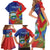 Personalized Costa Rica Independence Day Family Matching Short Sleeve Bodycon Dress and Hawaiian Shirt Scarlet Macaw Parrot With Coat Of Arms - Wonder Print Shop