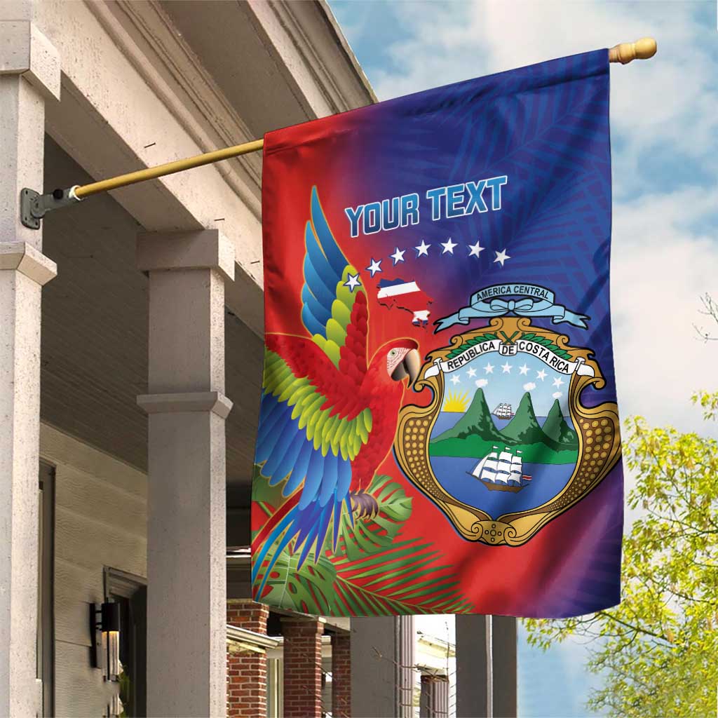 Personalized Costa Rica Independence Day Garden Flag Scarlet Macaw Parrot With Coat Of Arms - Wonder Print Shop