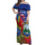 Personalized Costa Rica Independence Day Off Shoulder Maxi Dress Scarlet Macaw Parrot With Coat Of Arms - Wonder Print Shop