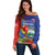 Personalized Costa Rica Independence Day Off Shoulder Sweater Scarlet Macaw Parrot With Coat Of Arms - Wonder Print Shop