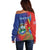 Personalized Costa Rica Independence Day Off Shoulder Sweater Scarlet Macaw Parrot With Coat Of Arms - Wonder Print Shop