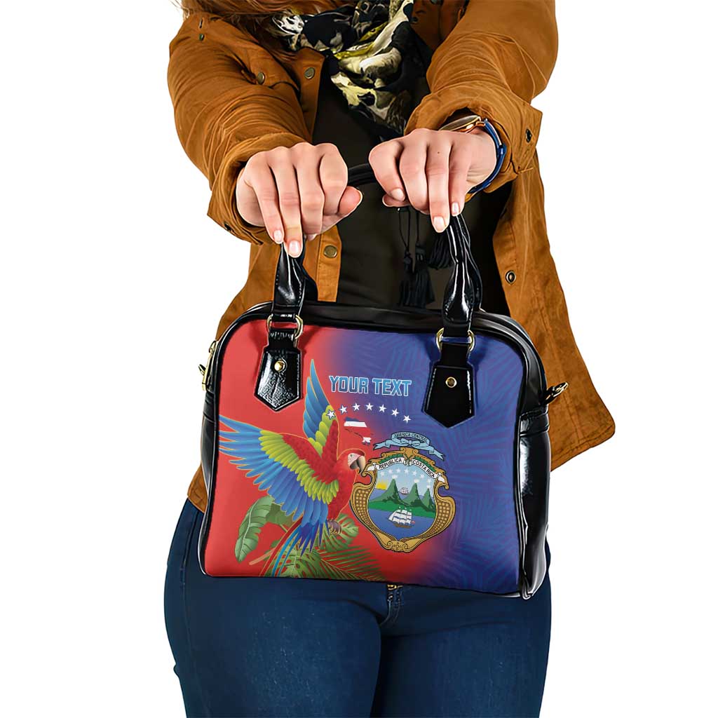 Personalized Costa Rica Independence Day Shoulder Handbag Scarlet Macaw Parrot With Coat Of Arms