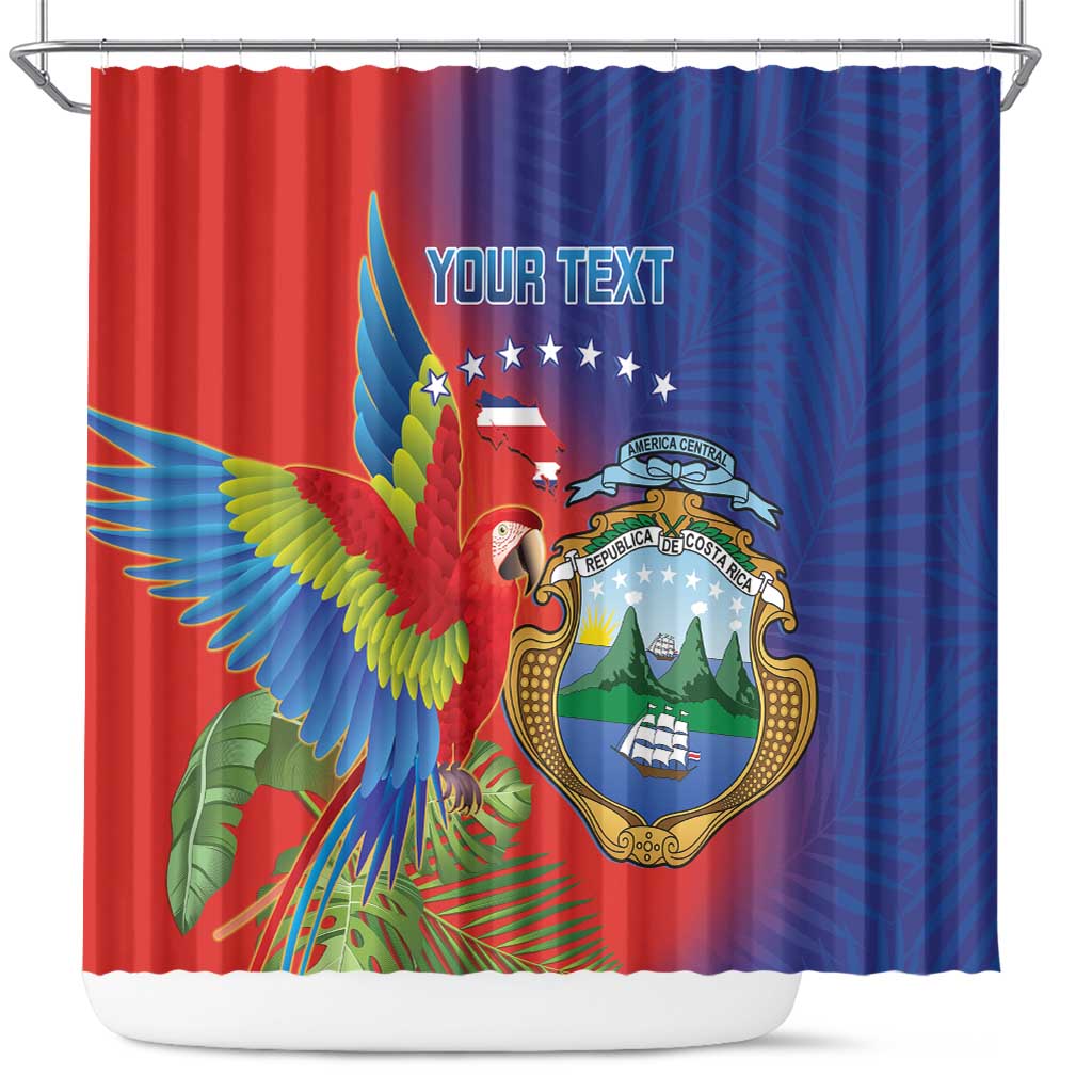 Personalized Costa Rica Independence Day Shower Curtain Scarlet Macaw Parrot With Coat Of Arms