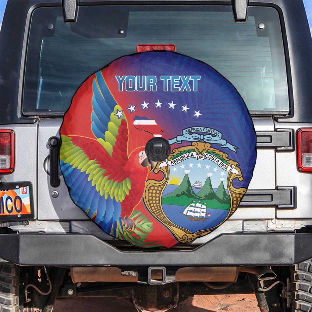 Personalized Costa Rica Independence Day Spare Tire Cover Scarlet Macaw Parrot With Coat Of Arms - Wonder Print Shop