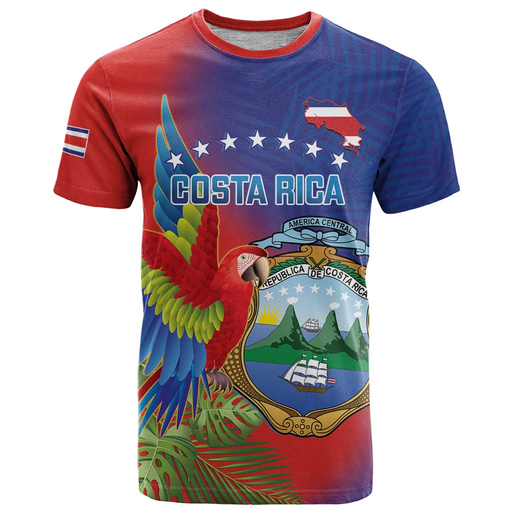 Personalized Costa Rica Independence Day T Shirt Scarlet Macaw Parrot With Coat Of Arms