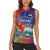 Personalized Costa Rica Independence Day Women Sleeveless Polo Shirt Scarlet Macaw Parrot With Coat Of Arms - Wonder Print Shop