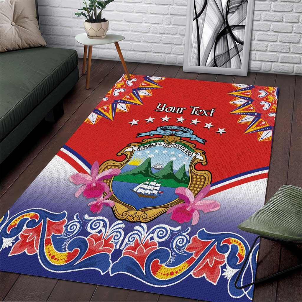 Personalized Costa Rica Independence Day Area Rug Guaria Morada With Folk Pattern - Wonder Print Shop