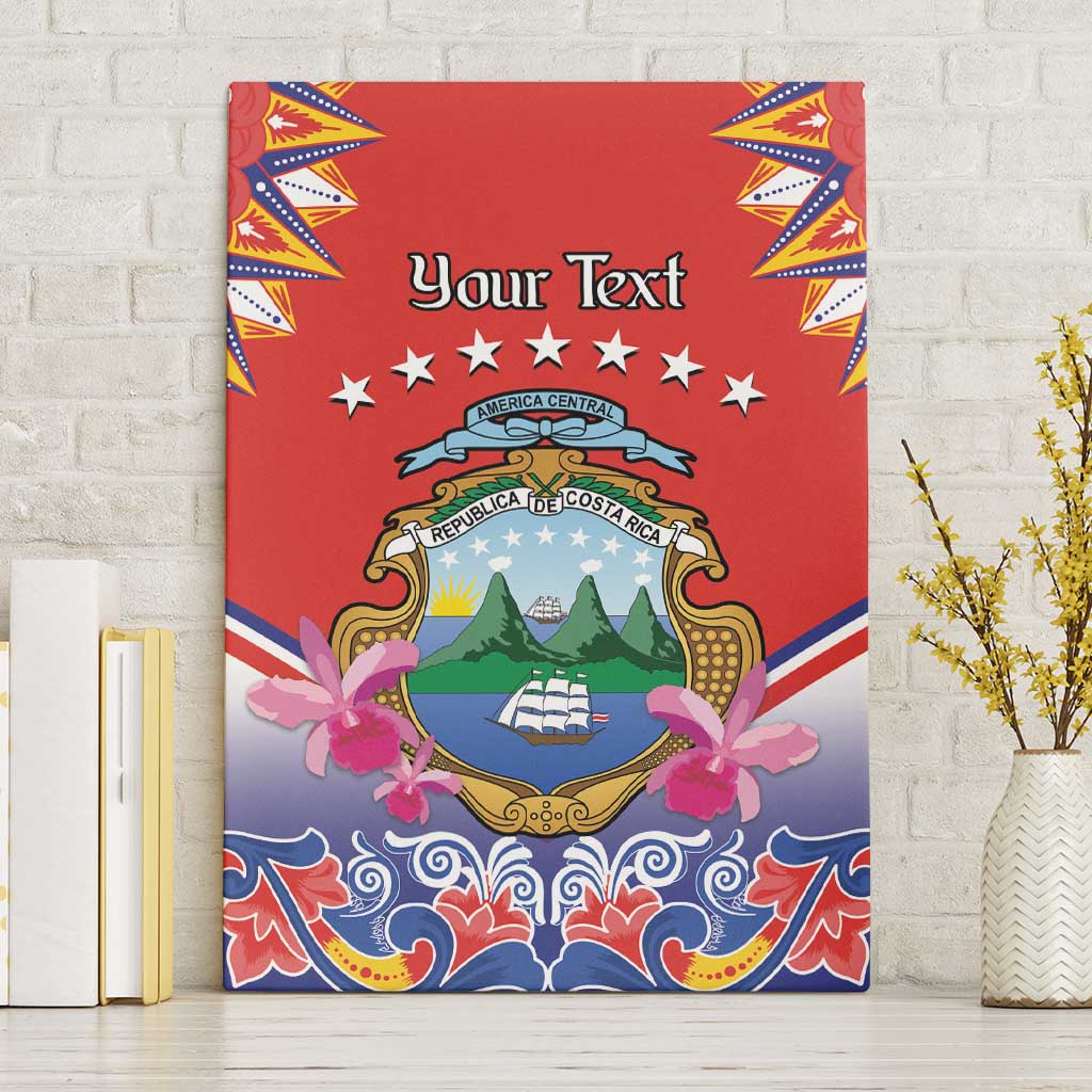 Personalized Costa Rica Independence Day Canvas Wall Art Guaria Morada With Folk Pattern - Wonder Print Shop