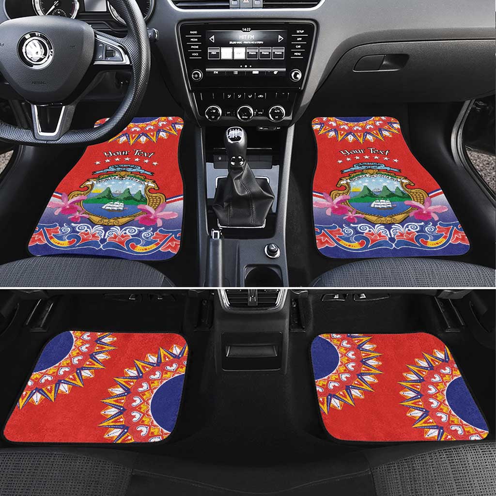 Personalized Costa Rica Independence Day Car Mats Guaria Morada With Folk Pattern - Wonder Print Shop