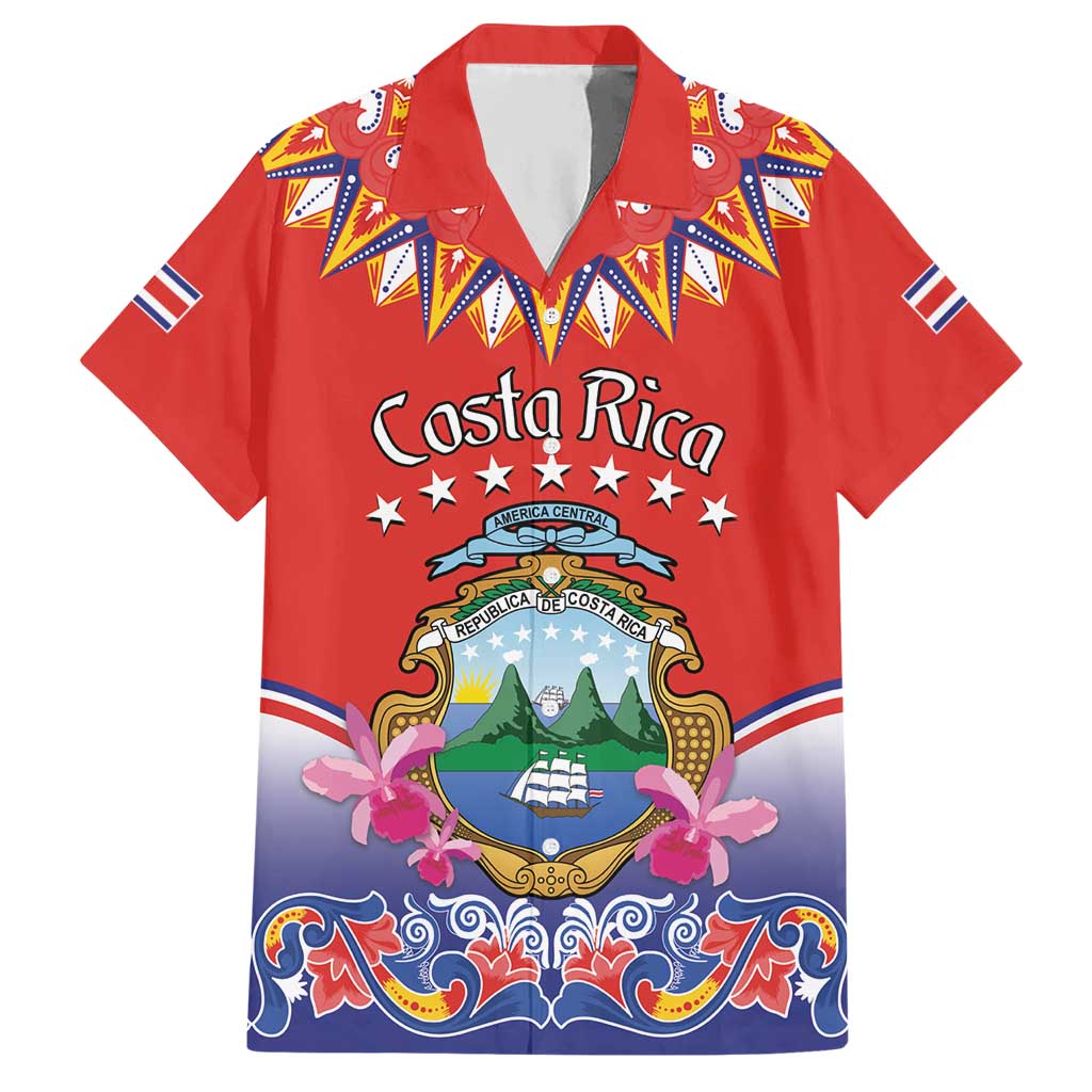 Personalized Costa Rica Independence Day Hawaiian Shirt Guaria Morada With Folk Pattern - Wonder Print Shop