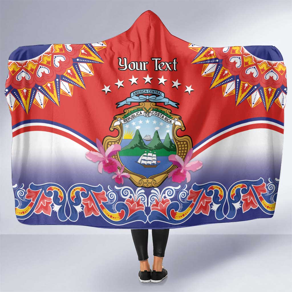 Personalized Costa Rica Independence Day Hooded Blanket Guaria Morada With Folk Pattern