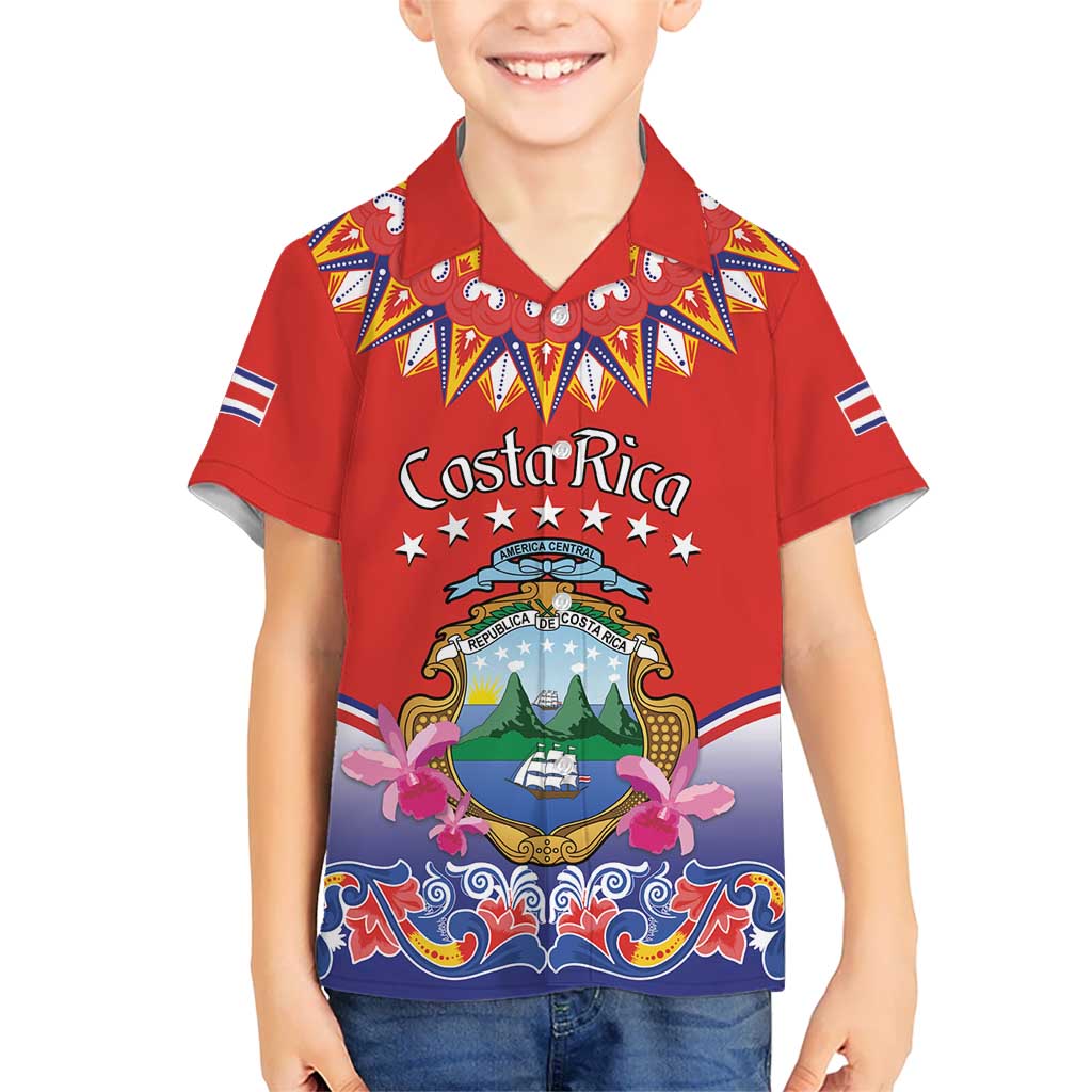 Personalized Costa Rica Independence Day Kid Hawaiian Shirt Guaria Morada With Folk Pattern - Wonder Print Shop