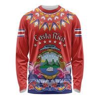 Red long-sleeve shirt with folk crest graphic and Costa Rica text on front