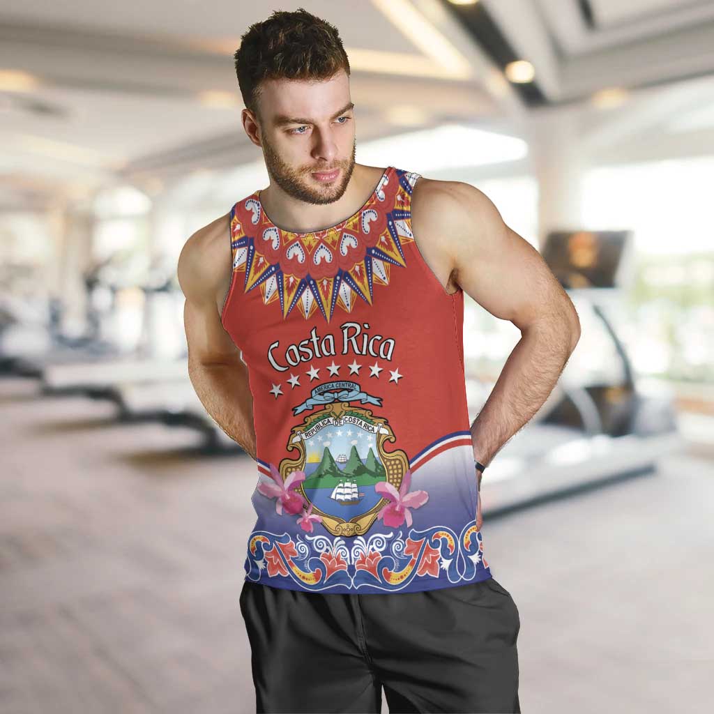 Personalized Costa Rica Independence Day Men Tank Top Guaria Morada With Folk Pattern - Wonder Print Shop