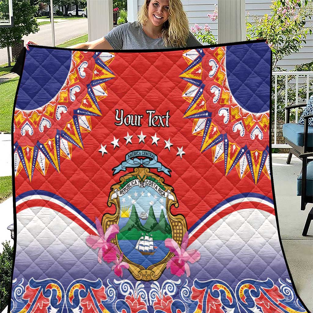 Personalized Costa Rica Independence Day Quilt Guaria Morada With Folk Pattern