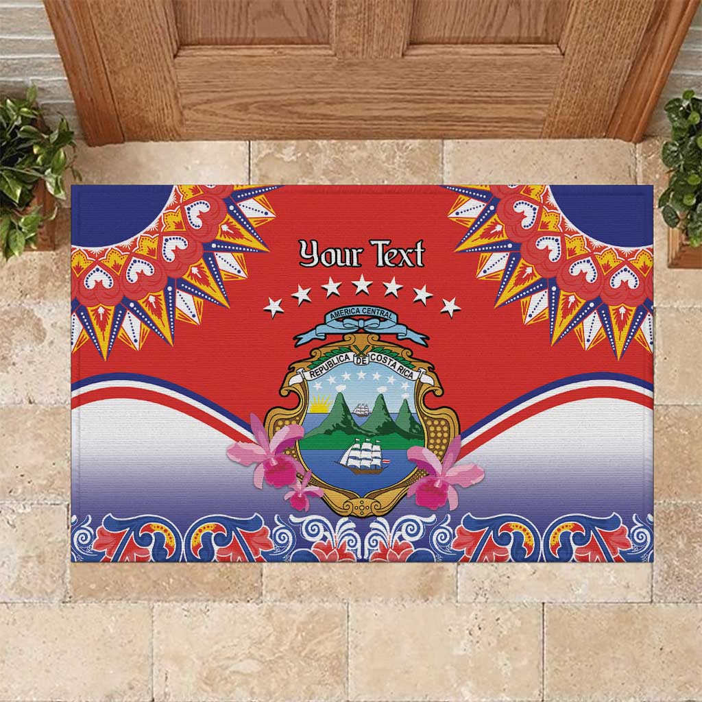 Personalized Costa Rica Independence Day Rubber Doormat Guaria Morada With Folk Pattern - Wonder Print Shop