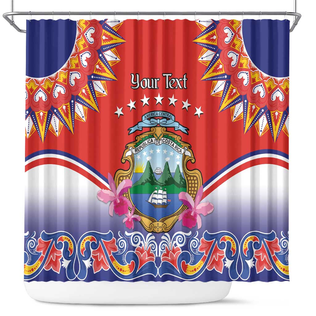 Personalized Costa Rica Independence Day Shower Curtain Guaria Morada With Folk Pattern