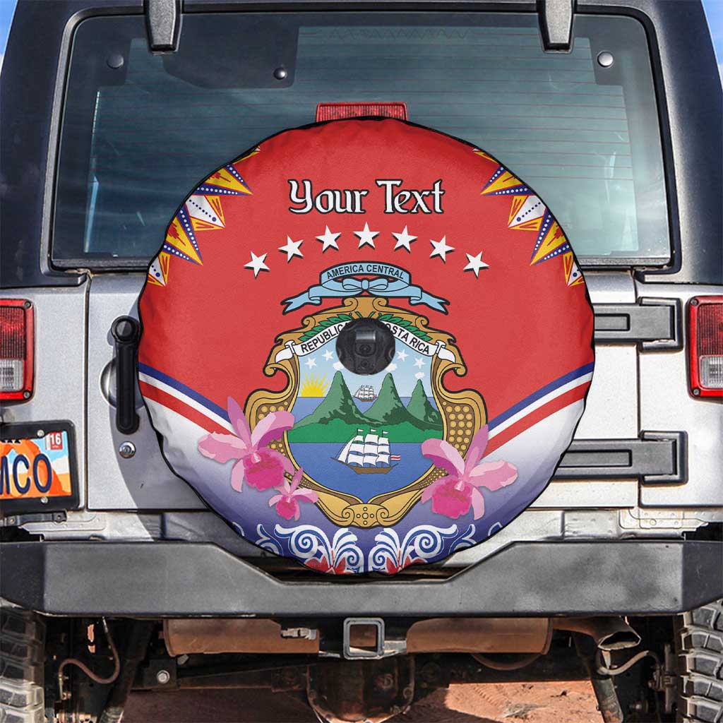 Personalized Costa Rica Independence Day Spare Tire Cover Guaria Morada With Folk Pattern - Wonder Print Shop