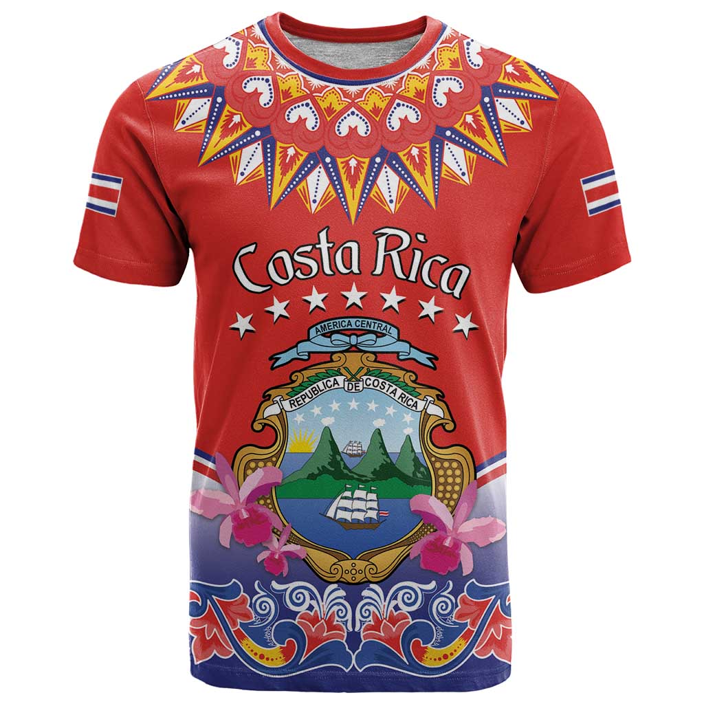 Personalized Costa Rica Independence Day T Shirt Guaria Morada With Folk Pattern