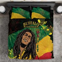 Buffalo Soldier bedding set with green, yellow, black duvet and matching graphic pillowcases