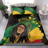 Buffalo Soldier bedding set: graphic duvet with two green and yellow pillowcases