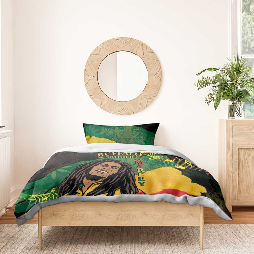Buffalo Soldier bedding set with green, yellow, black duvet and matching pillowcase set