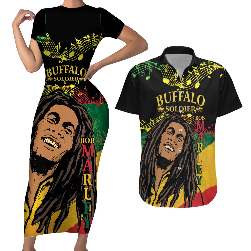 Legend Bob Buffalo Soldier Couples Matching Short Sleeve Bodycon Dress and Hawaiian Shirt American Heroes Reggae Style