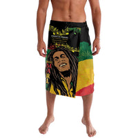 Black graphic board shorts with reggae-style portrait and music notes