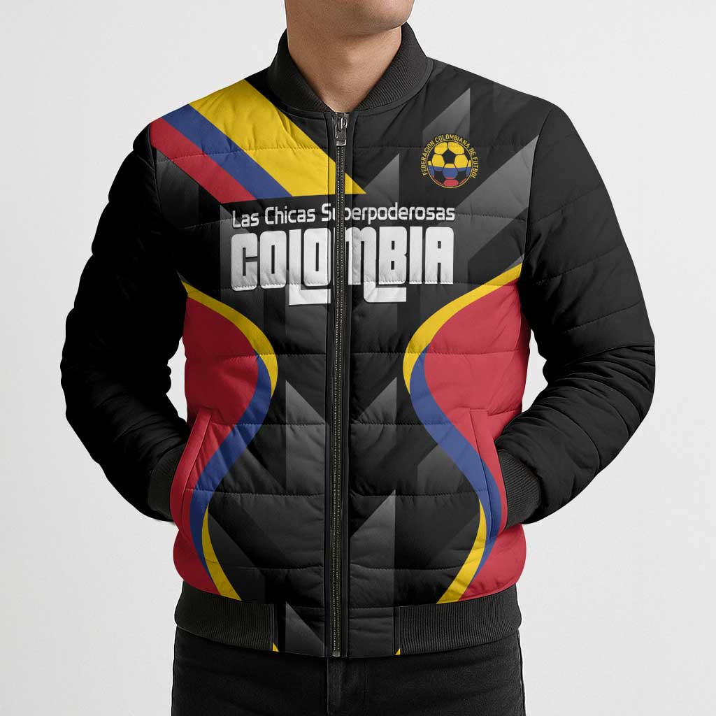 Custom Colombia Football Bomber Puffer Jacket Vamos Las Chicas Superpoderosas - Wonder Print Shop