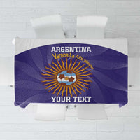 Purple Argentina-themed football tablecloth with sunburst ball graphic and text