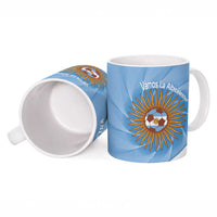 Blue ceramic football mug side view with sun emblem and 'Vamos La Albiceleste'
