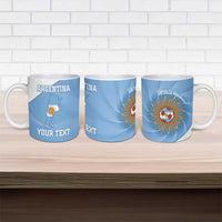 Three blue Argentina ceramic football mugs with sun emblem and 'Vamos La Albiceleste'