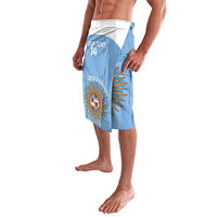 Blue sports shorts with white waistband, "YOUR TEXT 14" and Argentina sun crest