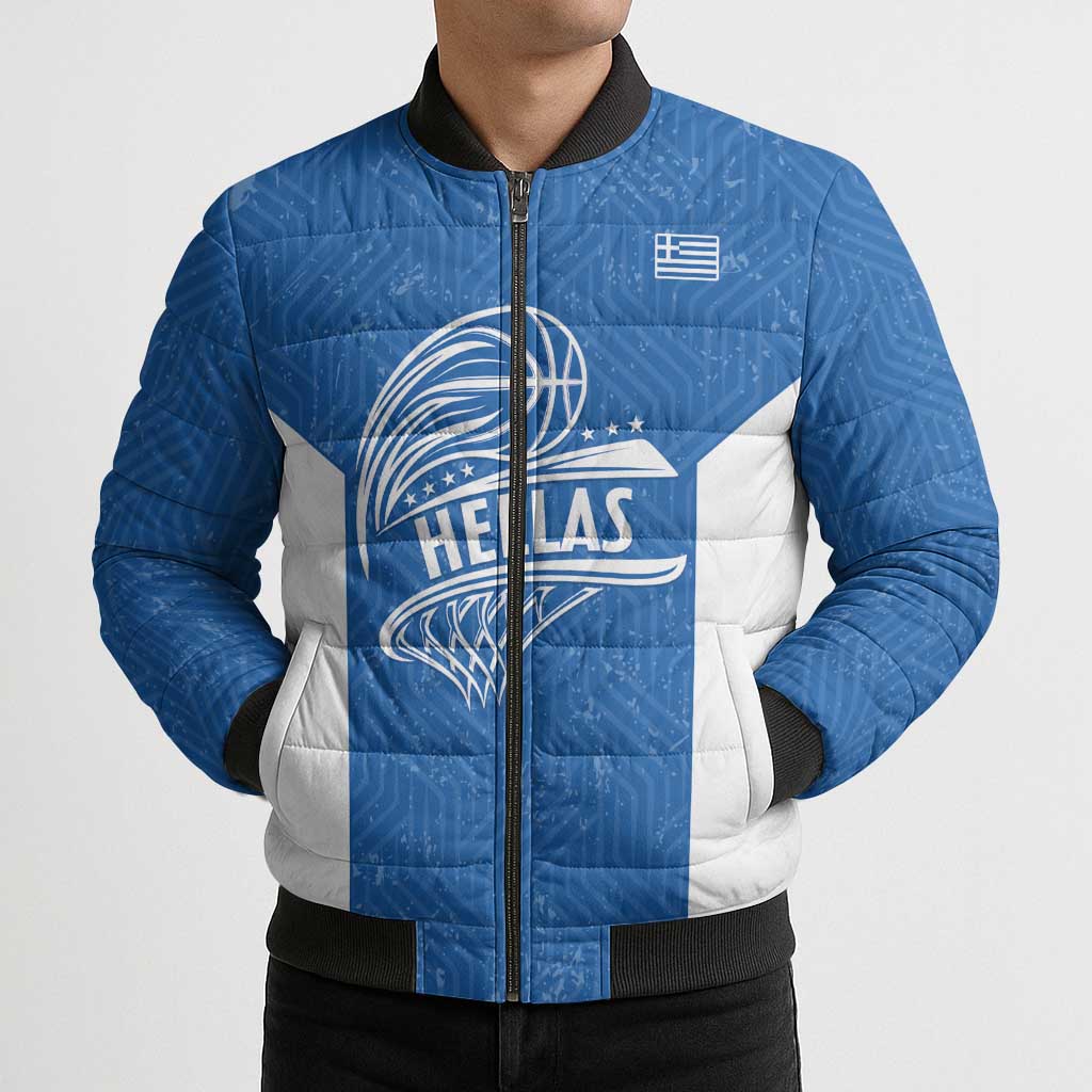 Greece Basketball Custom Bomber Puffer Jacket Go Hellas Blue Version - Wonder Print Shop
