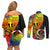 Vanuatu Tafea Day Couples Matching Off Shoulder Short Dress and Long Sleeve Button Shirts Coat Of Arms Mix Tropical Flowers - Wonder Print Shop