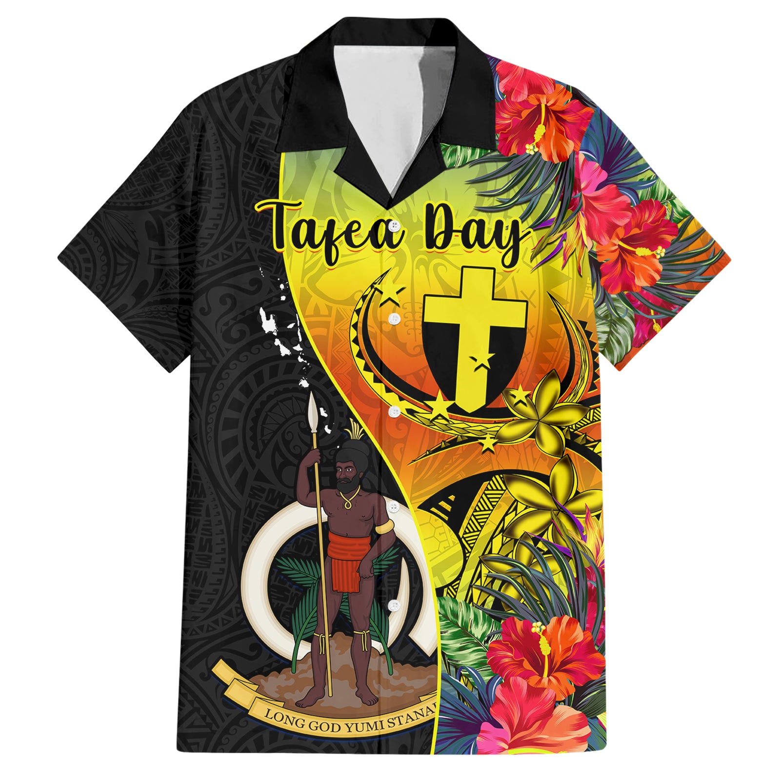 Vanuatu Tafea Day Hawaiian Shirt Coat Of Arms Mix Tropical Flowers - Wonder Print Shop