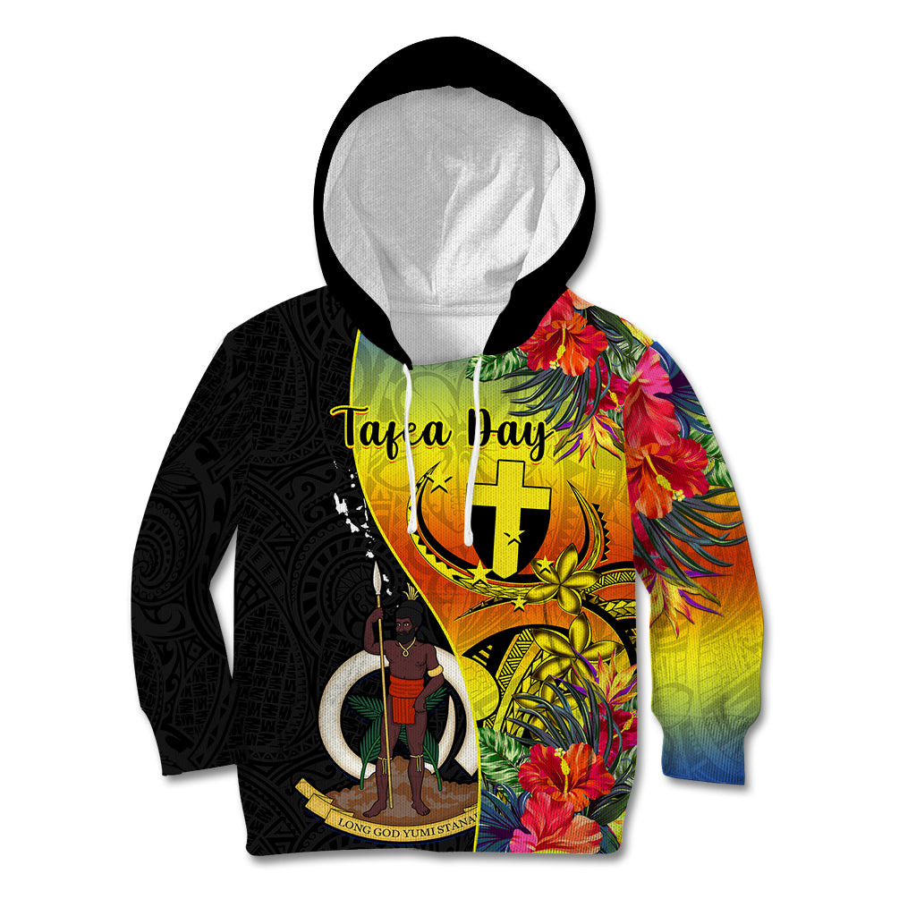 Vanuatu Tafea Day Kid Hoodie Coat Of Arms Mix Tropical Flowers - Wonder Print Shop