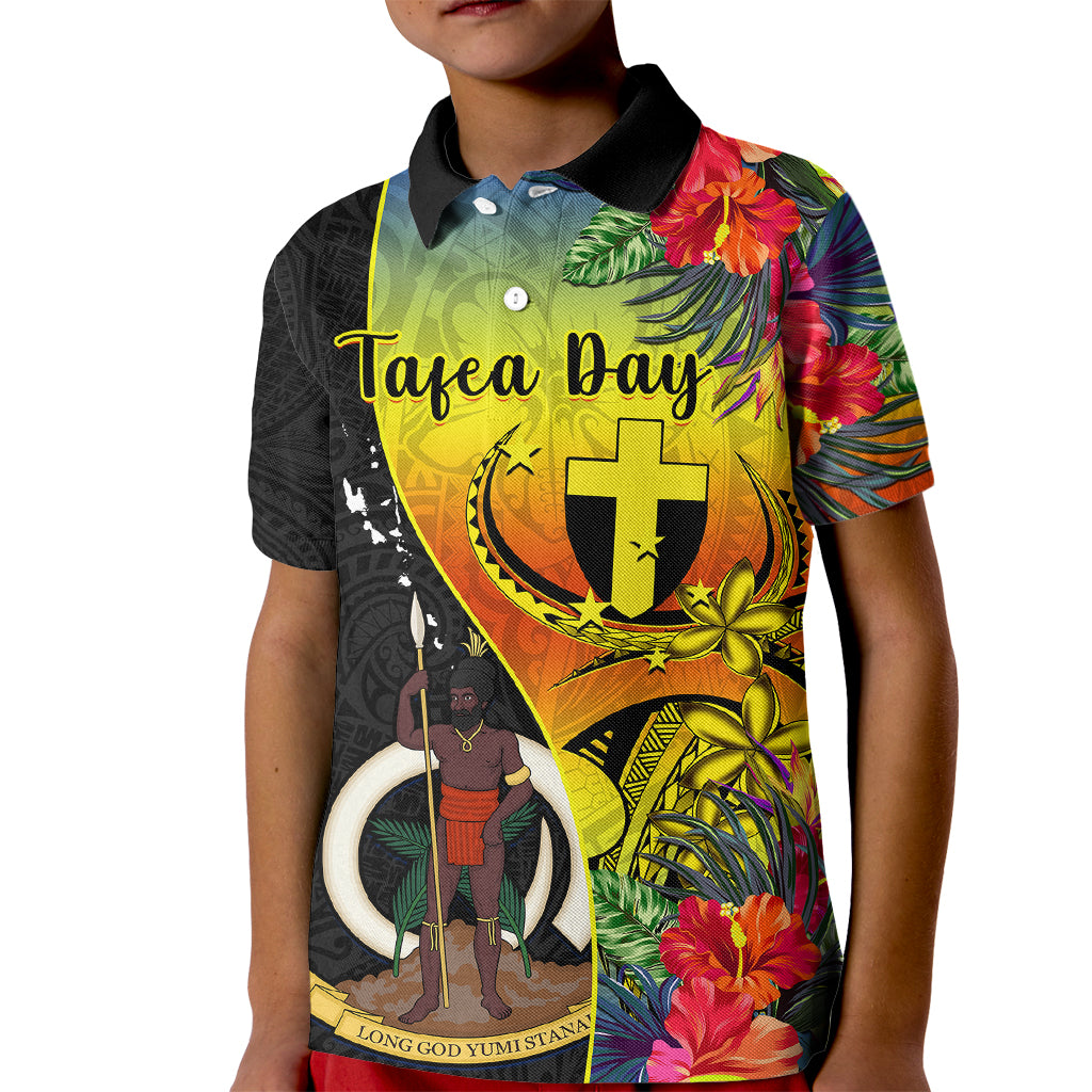 Vanuatu Tafea Day Kid Polo Shirt Coat Of Arms Mix Tropical Flowers - Wonder Print Shop