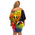 Vanuatu Tafea Day Off Shoulder Short Dress Coat Of Arms Mix Tropical Flowers - Wonder Print Shop