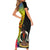 Vanuatu Tafea Day Short Sleeve Bodycon Dress Coat Of Arms Mix Tropical Flowers - Wonder Print Shop